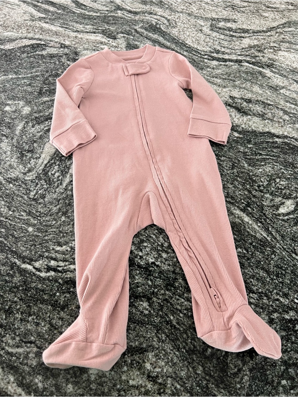 Soft Ribbed Pink Footed One-Piece Sleepwear